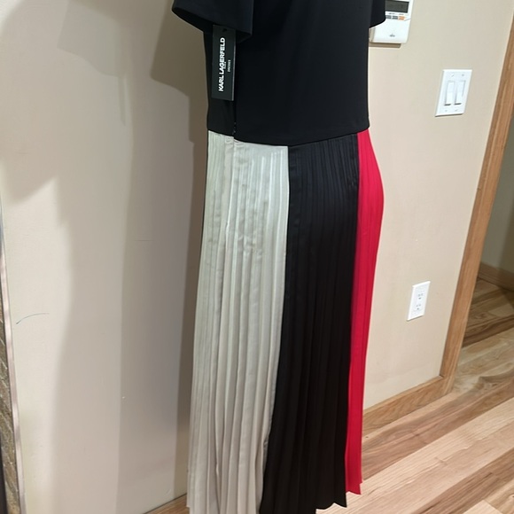 Karl Lagerfeld Black and Pink Pleated 
Satin  Color Block Dress - Picture 5 of 9